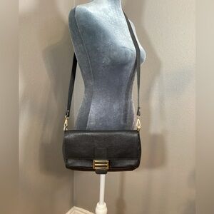 Divina Firenze Italian Leather Shoulder Crossbody Purse Black